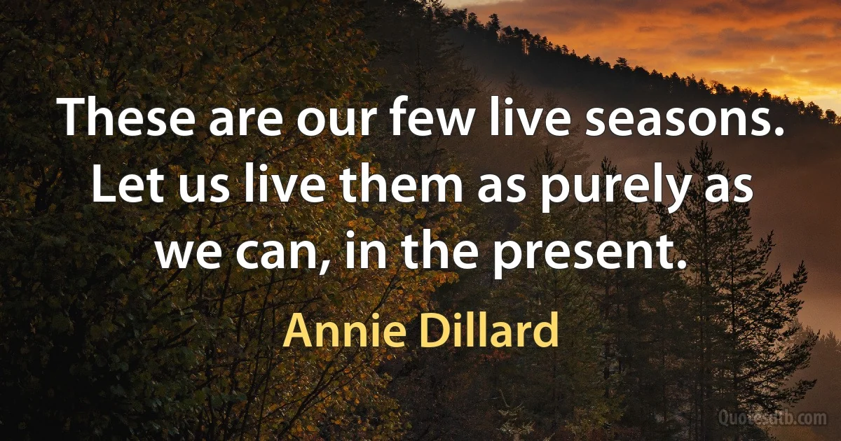 These are our few live seasons. Let us live them as purely as we can, in the present. (Annie Dillard)