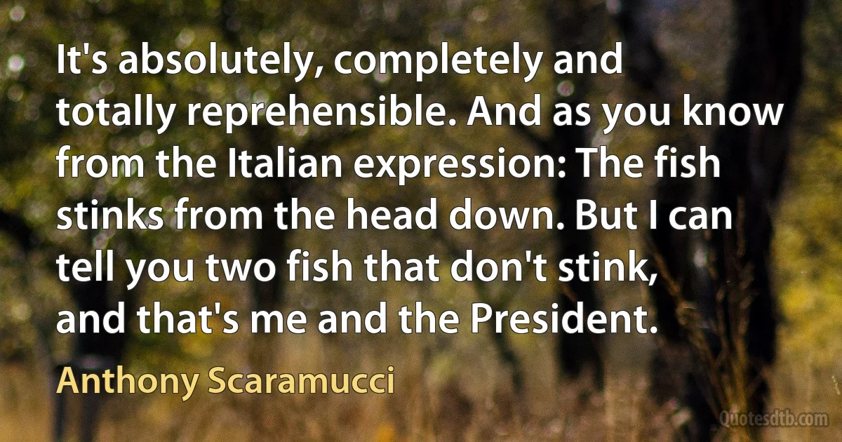 It's absolutely, completely and totally reprehensible. And as you know from the Italian expression: The fish stinks from the head down. But I can tell you two fish that don't stink, and that's me and the President. (Anthony Scaramucci)