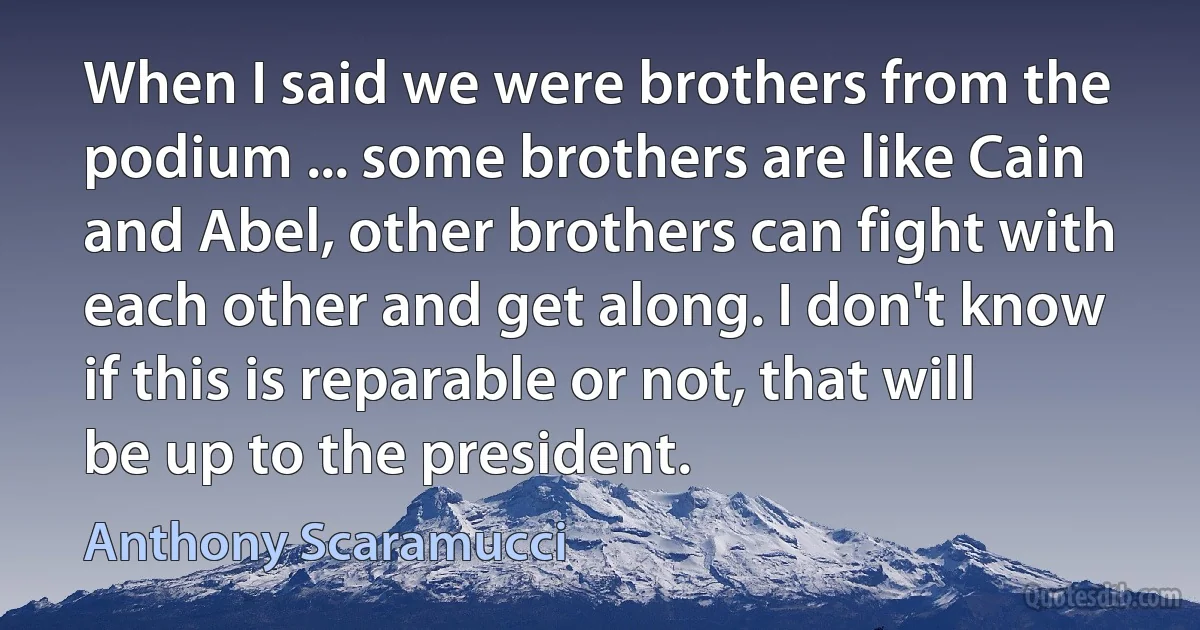 When I said we were brothers from the podium ... some brothers are like Cain and Abel, other brothers can fight with each other and get along. I don't know if this is reparable or not, that will be up to the president. (Anthony Scaramucci)