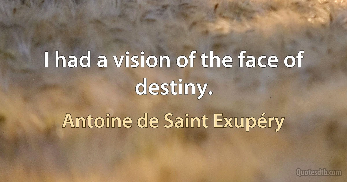 I had a vision of the face of destiny. (Antoine de Saint Exupéry)