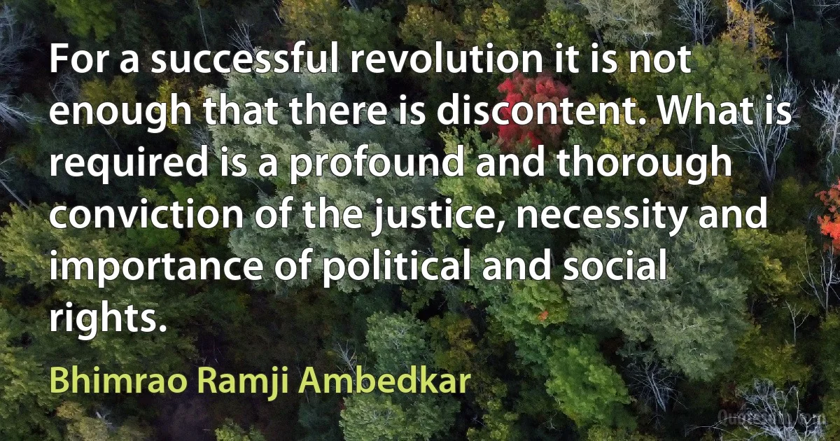 For a successful revolution it is not enough that there is discontent. What is required is a profound and thorough conviction of the justice, necessity and importance of political and social rights. (Bhimrao Ramji Ambedkar)