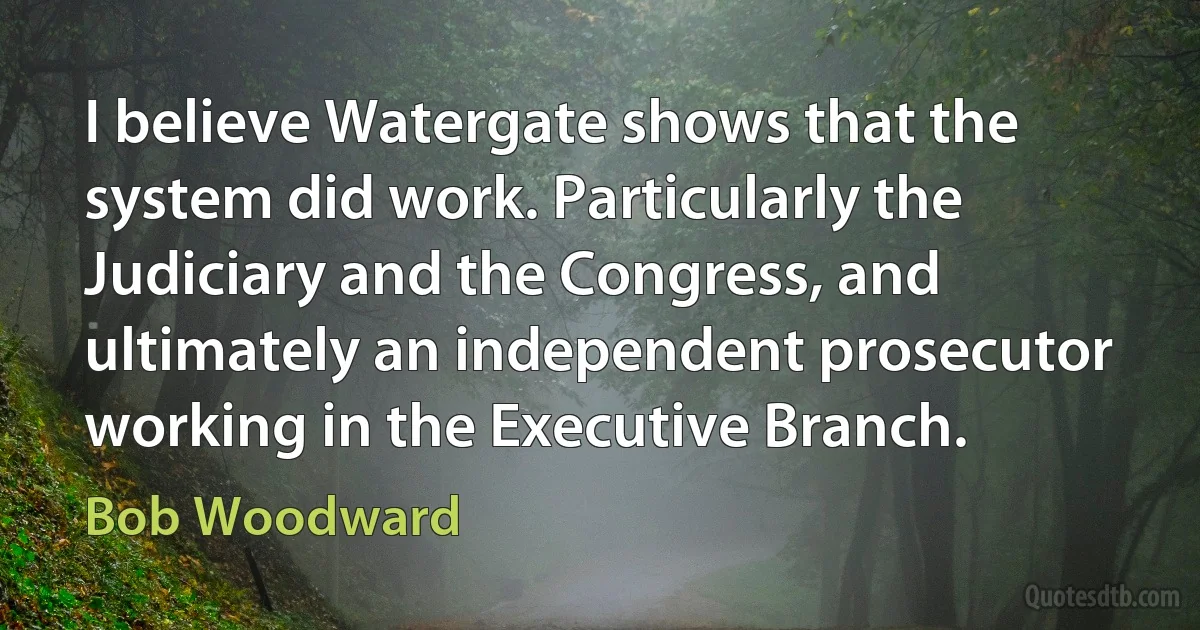 I believe Watergate shows that the system did work. Particularly the Judiciary and the Congress, and ultimately an independent prosecutor working in the Executive Branch. (Bob Woodward)