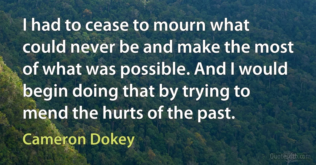 I had to cease to mourn what could never be and make the most of what was possible. And I would begin doing that by trying to mend the hurts of the past. (Cameron Dokey)