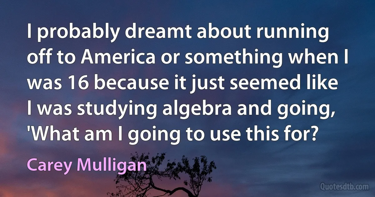 I probably dreamt about running off to America or something when I was 16 because it just seemed like I was studying algebra and going, 'What am I going to use this for? (Carey Mulligan)