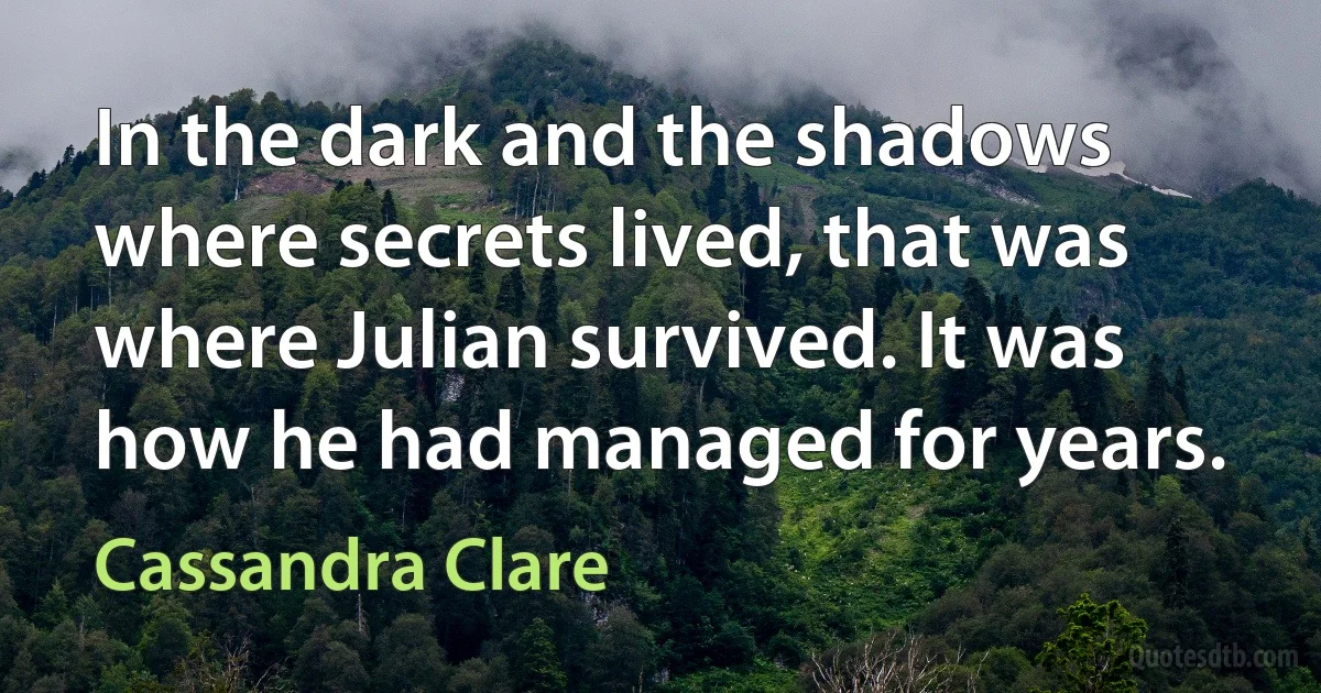 In the dark and the shadows where secrets lived, that was where Julian survived. It was how he had managed for years. (Cassandra Clare)