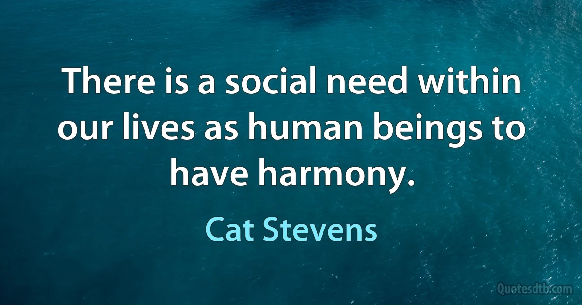 There is a social need within our lives as human beings to have harmony. (Cat Stevens)