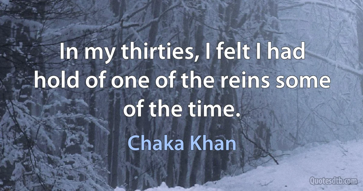 In my thirties, I felt I had hold of one of the reins some of the time. (Chaka Khan)