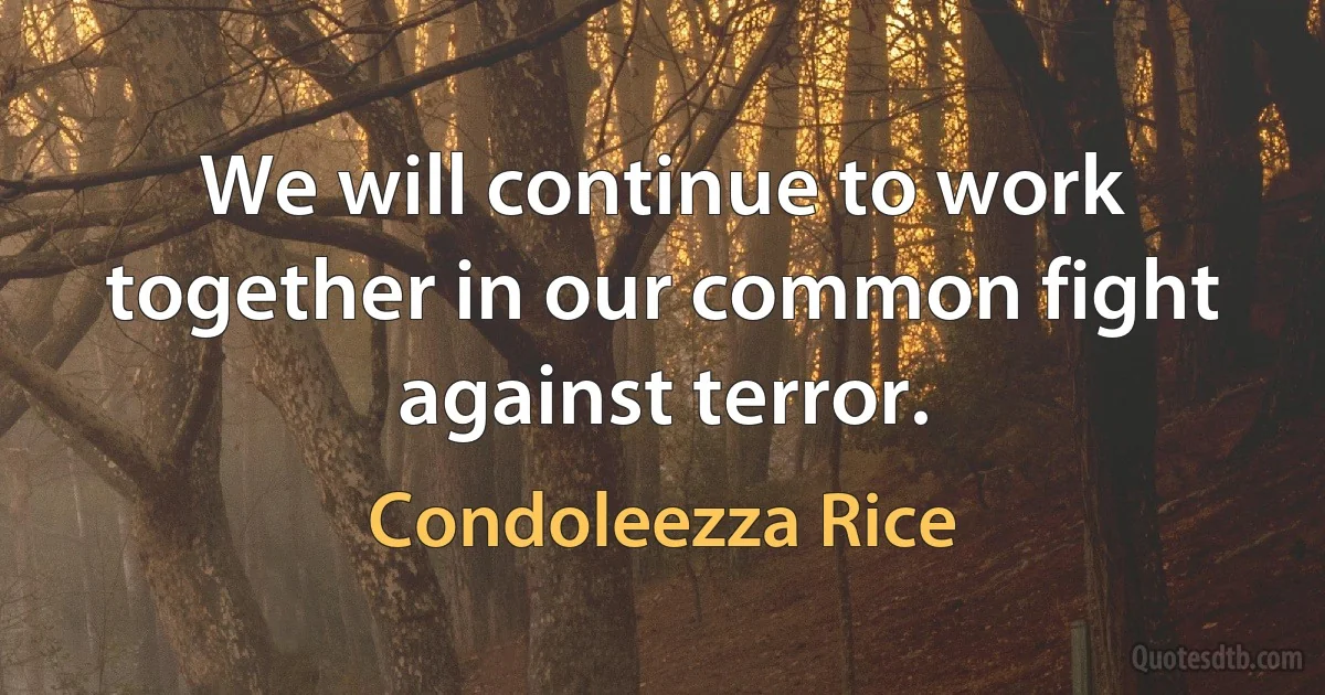 We will continue to work together in our common fight against terror. (Condoleezza Rice)