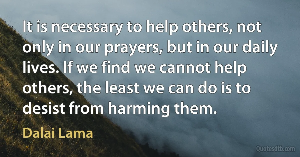 It is necessary to help others, not only in our prayers, but in our daily lives. If we find we cannot help others, the least we can do is to desist from harming them. (Dalai Lama)