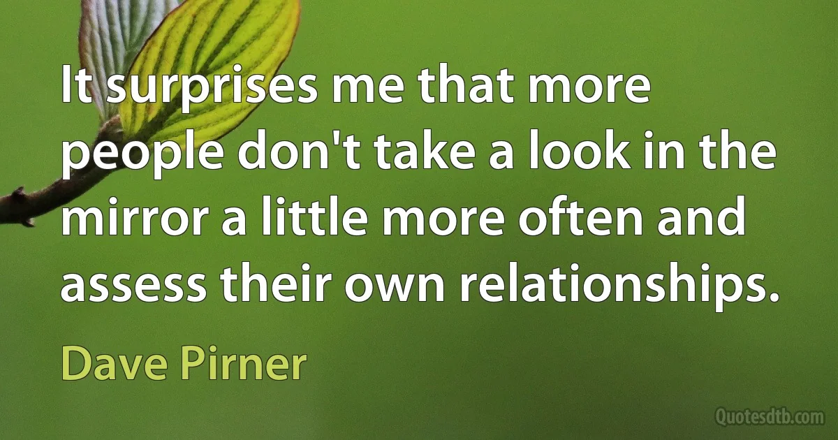 It surprises me that more people don't take a look in the mirror a little more often and assess their own relationships. (Dave Pirner)