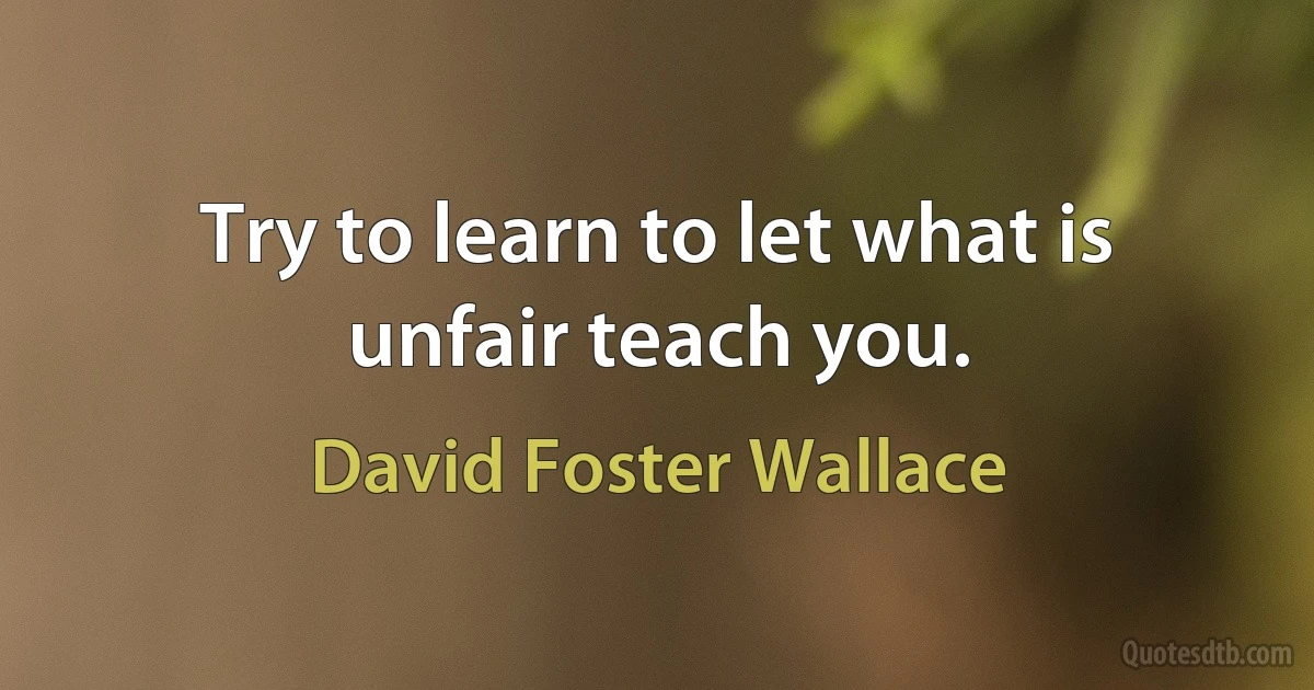 Try to learn to let what is unfair teach you. (David Foster Wallace)