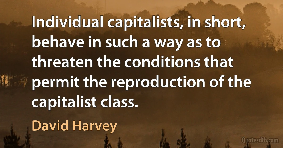 Individual capitalists, in short, behave in such a way as to threaten the conditions that permit the reproduction of the capitalist class. (David Harvey)