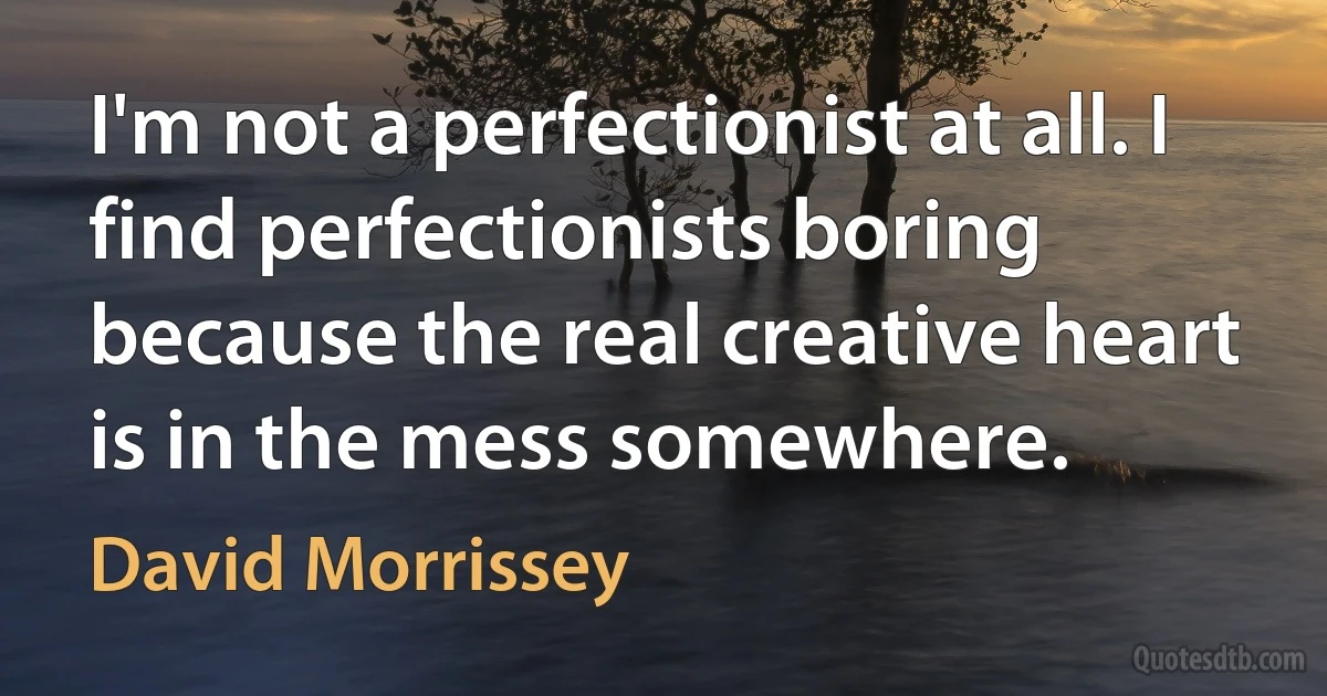 I'm not a perfectionist at all. I find perfectionists boring because the real creative heart is in the mess somewhere. (David Morrissey)