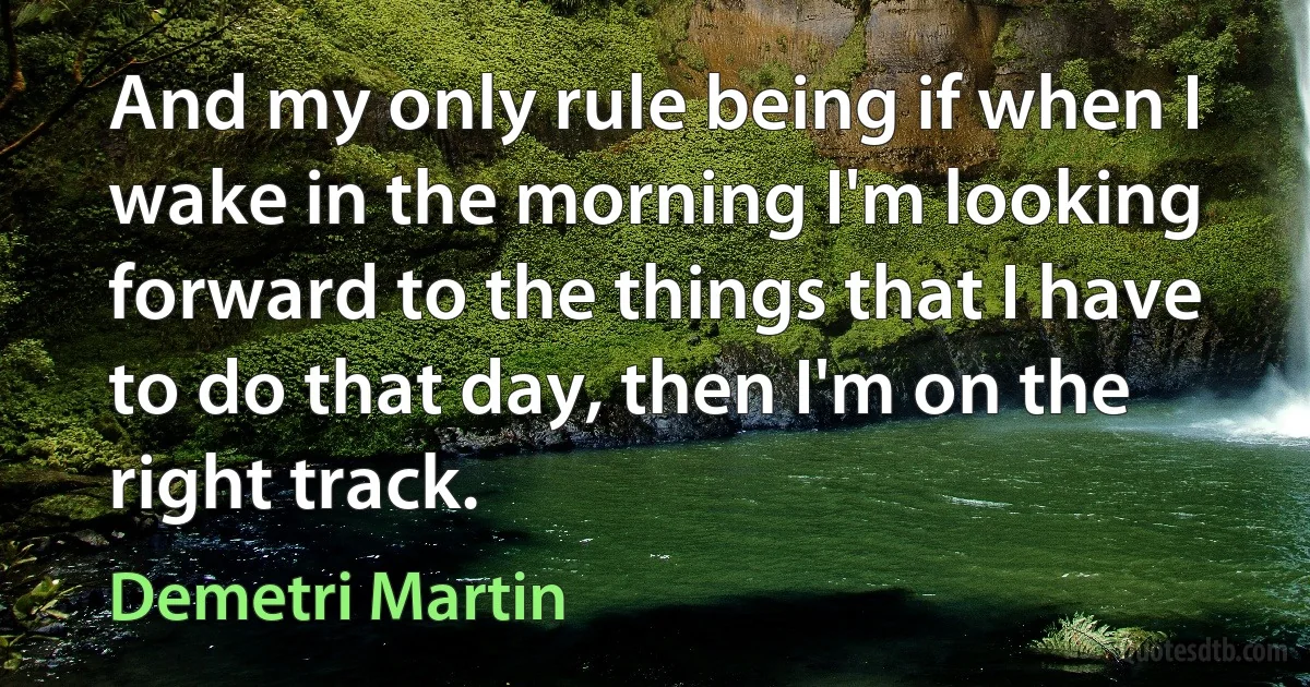 And my only rule being if when I wake in the morning I'm looking forward to the things that I have to do that day, then I'm on the right track. (Demetri Martin)