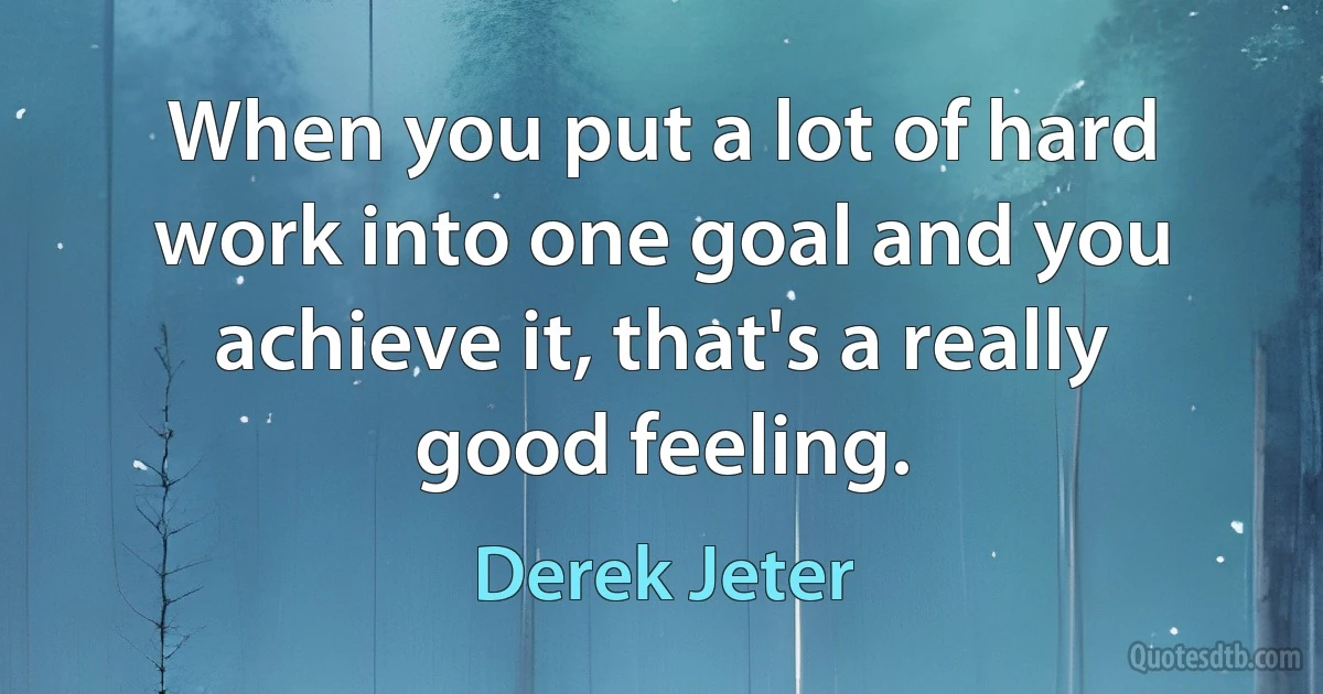 When you put a lot of hard work into one goal and you achieve it, that's a really good feeling. (Derek Jeter)