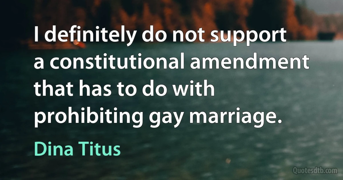 I definitely do not support a constitutional amendment that has to do with prohibiting gay marriage. (Dina Titus)