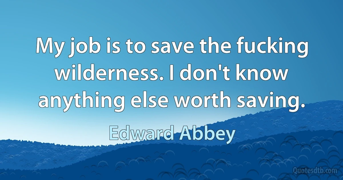 My job is to save the fucking wilderness. I don't know anything else worth saving. (Edward Abbey)