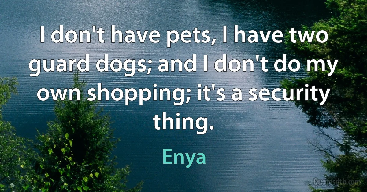 I don't have pets, I have two guard dogs; and I don't do my own shopping; it's a security thing. (Enya)