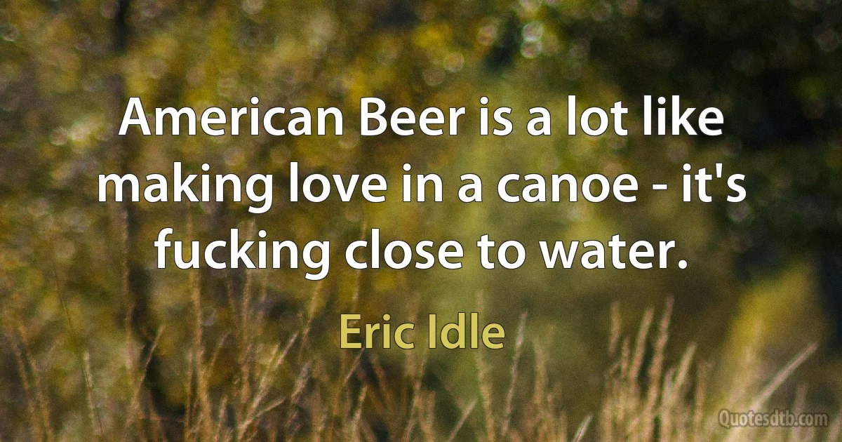 American Beer is a lot like making love in a canoe - it's fucking close to water. (Eric Idle)