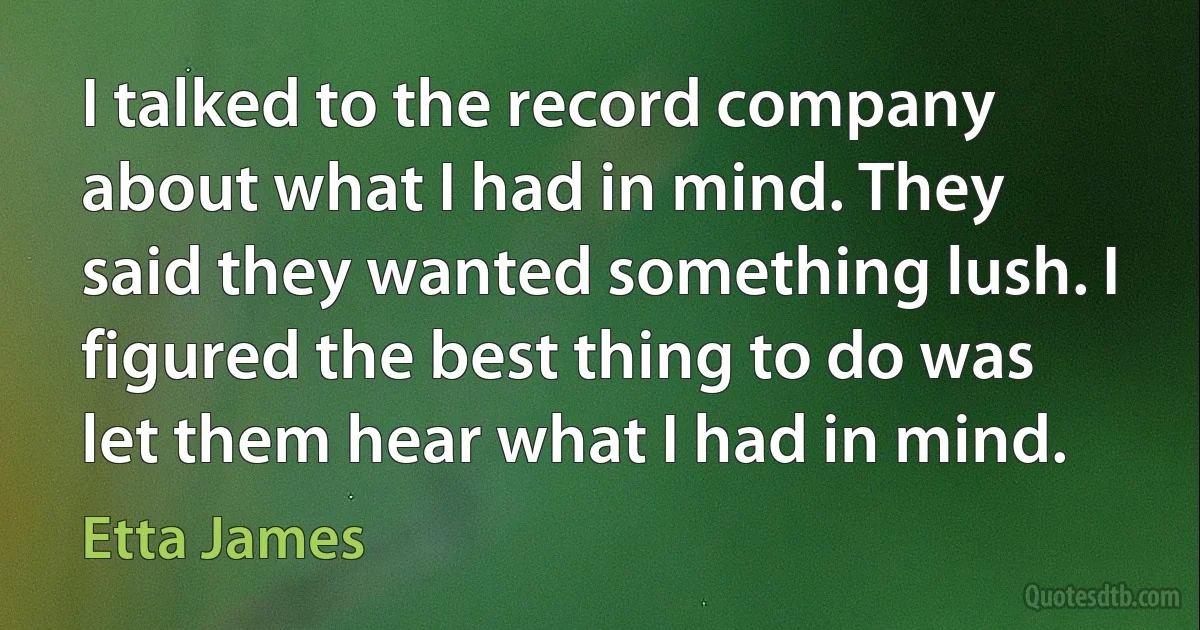 I talked to the record company about what I had in mind. They said they wanted something lush. I figured the best thing to do was let them hear what I had in mind. (Etta James)