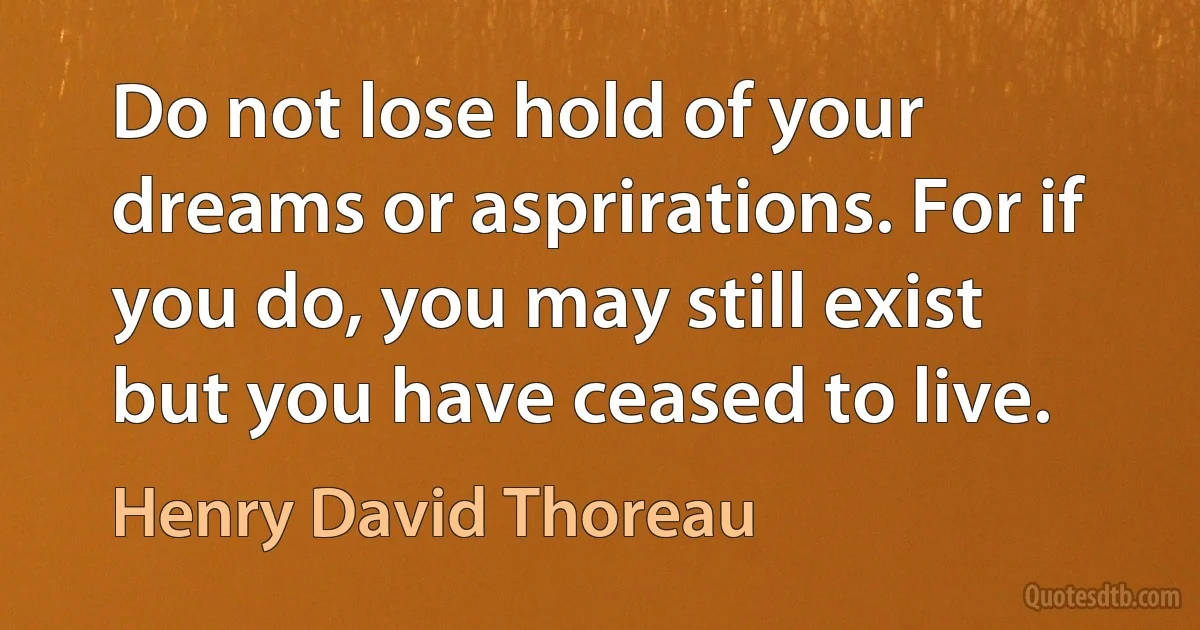 Do not lose hold of your dreams or asprirations. For if you do, you may still exist but you have ceased to live. (Henry David Thoreau)