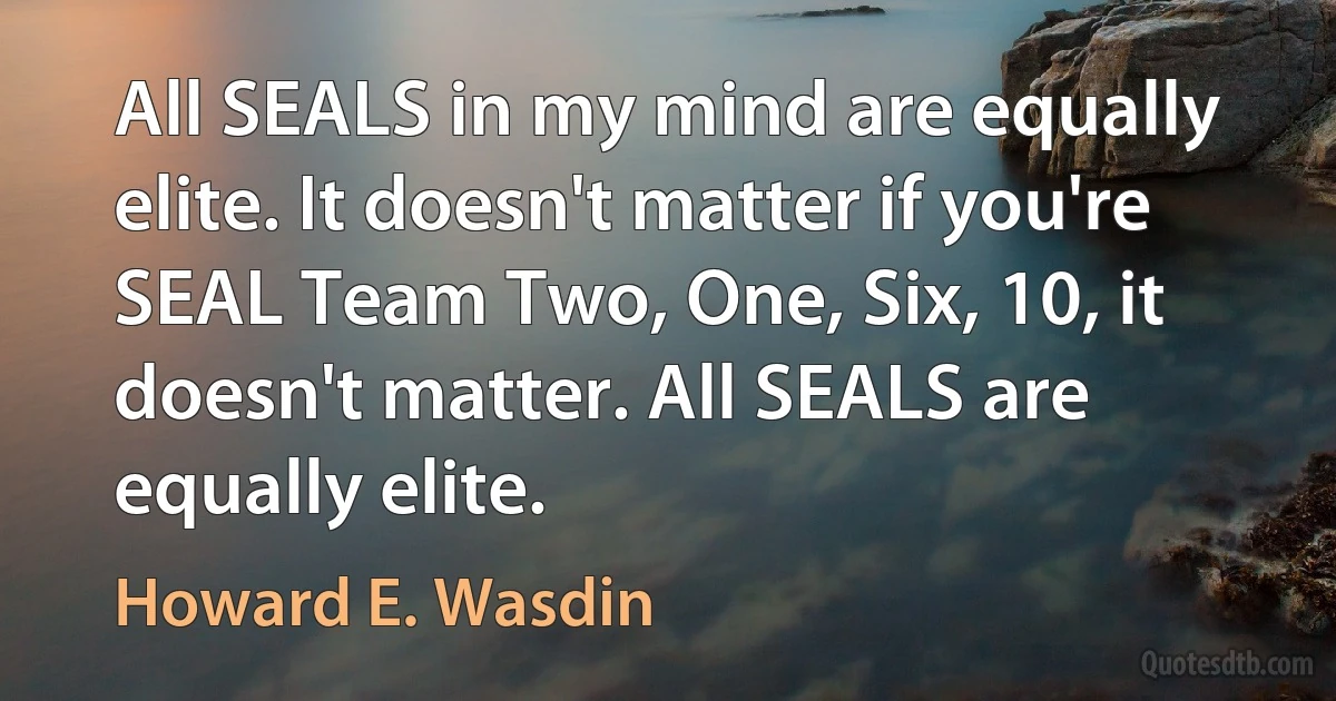 All SEALS in my mind are equally elite. It doesn't matter if you're SEAL Team Two, One, Six, 10, it doesn't matter. All SEALS are equally elite. (Howard E. Wasdin)