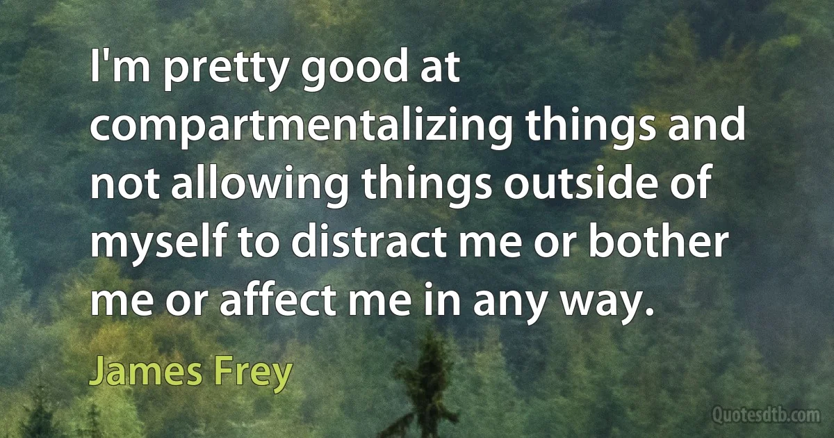 I'm pretty good at compartmentalizing things and not allowing things outside of myself to distract me or bother me or affect me in any way. (James Frey)