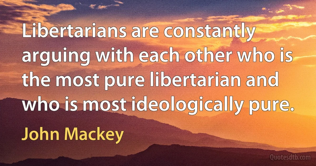 Libertarians are constantly arguing with each other who is the most pure libertarian and who is most ideologically pure. (John Mackey)