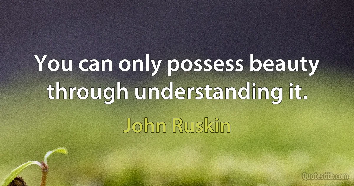 You can only possess beauty through understanding it. (John Ruskin)