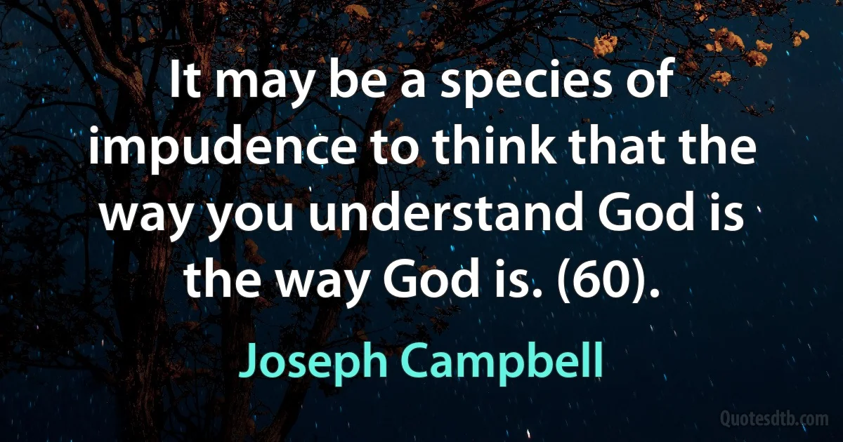 It may be a species of impudence to think that the way you understand God is the way God is. (60). (Joseph Campbell)