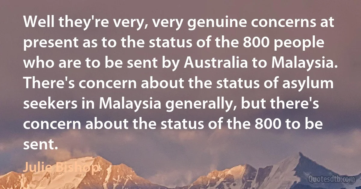 Well they're very, very genuine concerns at present as to the status of the 800 people who are to be sent by Australia to Malaysia. There's concern about the status of asylum seekers in Malaysia generally, but there's concern about the status of the 800 to be sent. (Julie Bishop)