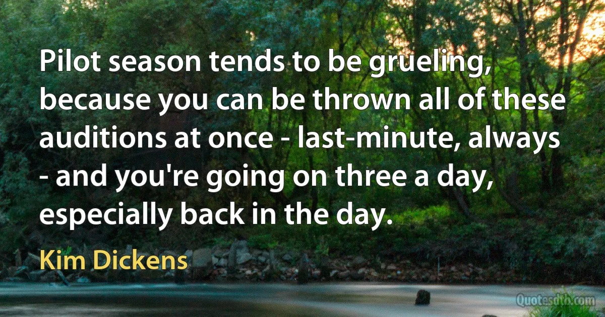 Pilot season tends to be grueling, because you can be thrown all of these auditions at once - last-minute, always - and you're going on three a day, especially back in the day. (Kim Dickens)