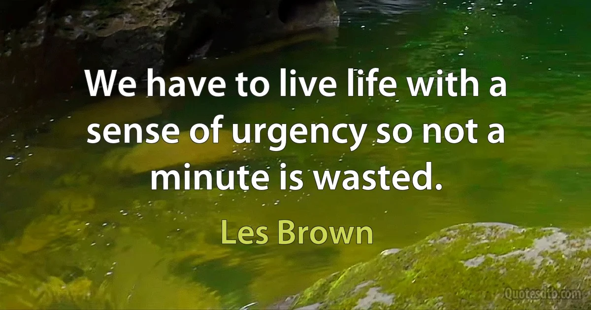 We have to live life with a sense of urgency so not a minute is wasted. (Les Brown)