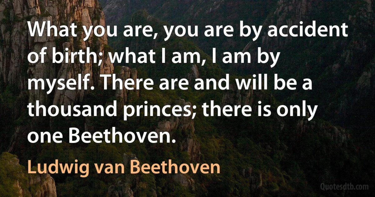 What you are, you are by accident of birth; what I am, I am by myself. There are and will be a thousand princes; there is only one Beethoven. (Ludwig van Beethoven)