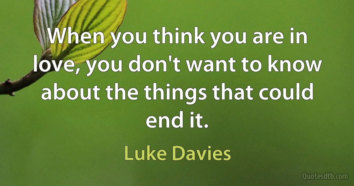 When you think you are in love, you don't want to know about the things that could end it. (Luke Davies)