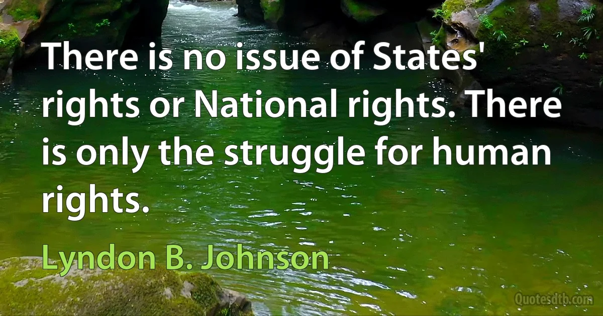 There is no issue of States' rights or National rights. There is only the struggle for human rights. (Lyndon B. Johnson)