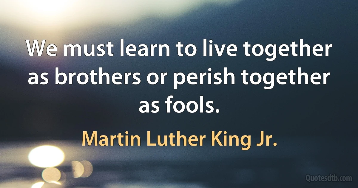 We must learn to live together as brothers or perish together as fools. (Martin Luther King Jr.)