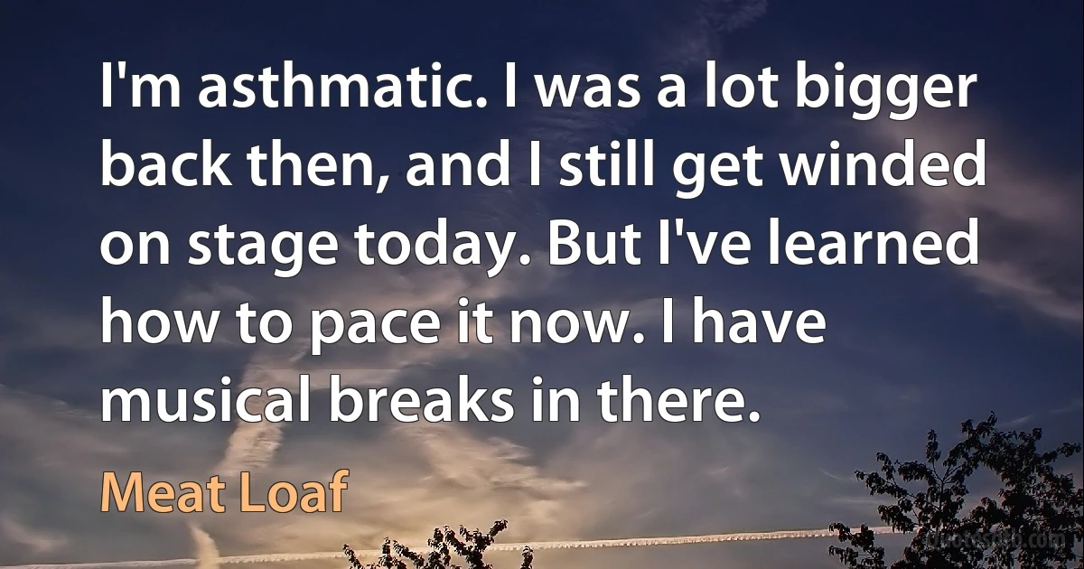 I'm asthmatic. I was a lot bigger back then, and I still get winded on stage today. But I've learned how to pace it now. I have musical breaks in there. (Meat Loaf)