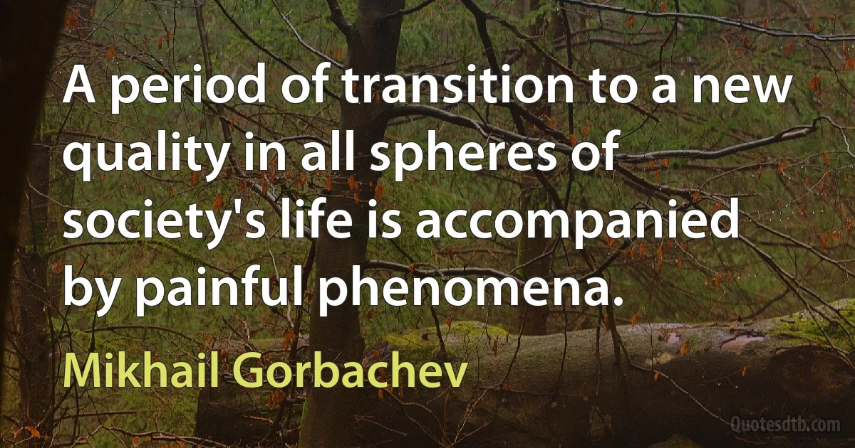 A period of transition to a new quality in all spheres of society's life is accompanied by painful phenomena. (Mikhail Gorbachev)