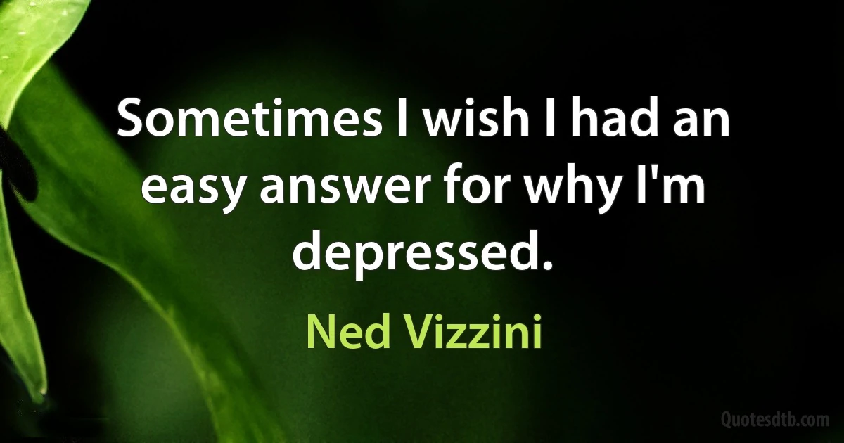 Sometimes I wish I had an easy answer for why I'm depressed. (Ned Vizzini)