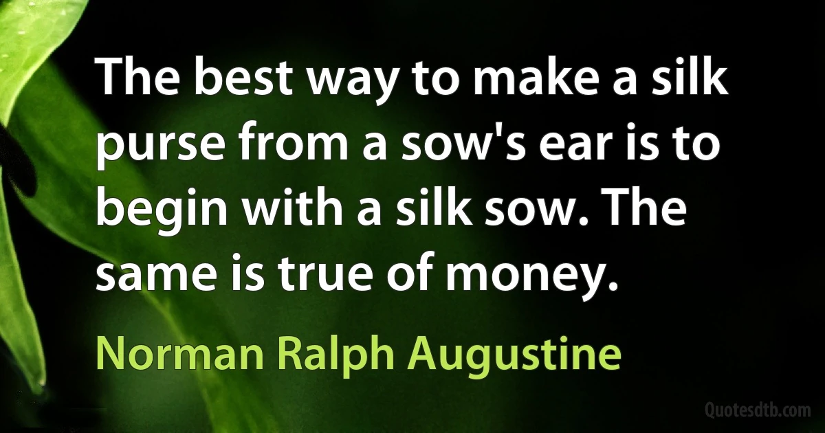 The best way to make a silk purse from a sow's ear is to begin with a silk sow. The same is true of money. (Norman Ralph Augustine)