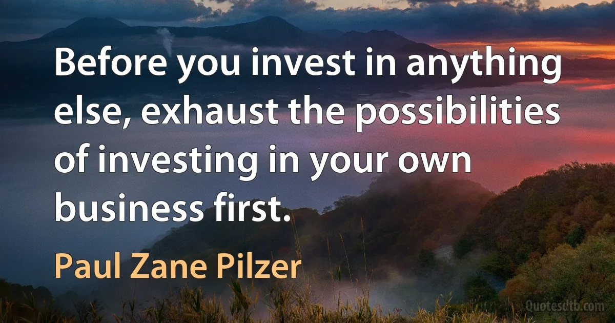 Before you invest in anything else, exhaust the possibilities of investing in your own business first. (Paul Zane Pilzer)