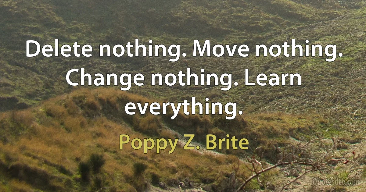 Delete nothing. Move nothing. Change nothing. Learn everything. (Poppy Z. Brite)