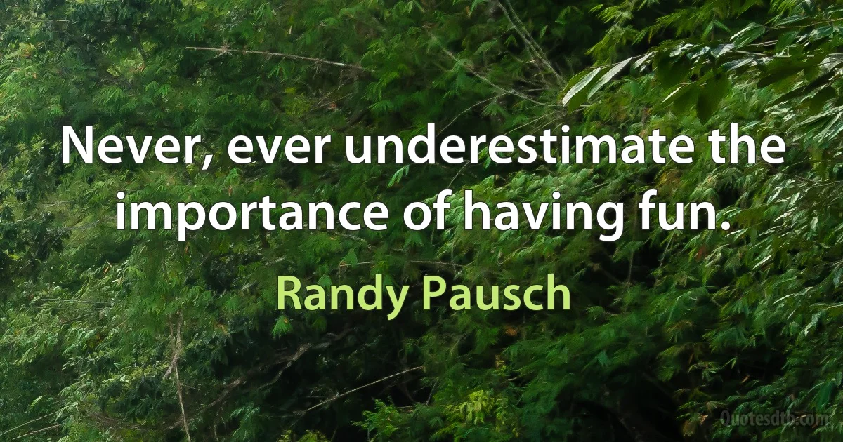 Never, ever underestimate the importance of having fun. (Randy Pausch)