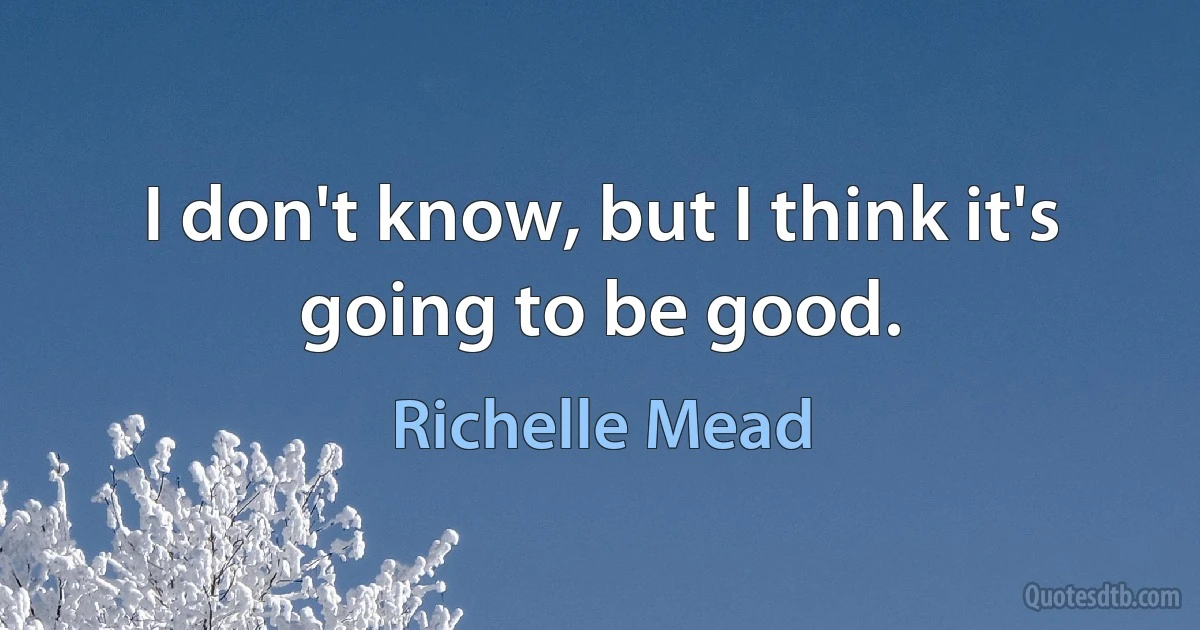 I don't know, but I think it's going to be good. (Richelle Mead)