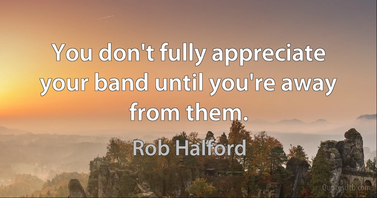 You don't fully appreciate your band until you're away from them. (Rob Halford)