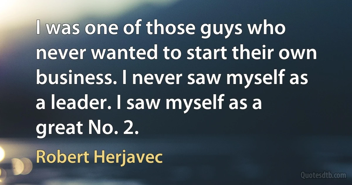 I was one of those guys who never wanted to start their own business. I never saw myself as a leader. I saw myself as a great No. 2. (Robert Herjavec)