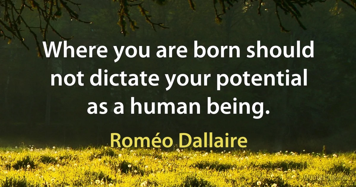 Where you are born should not dictate your potential as a human being. (Roméo Dallaire)