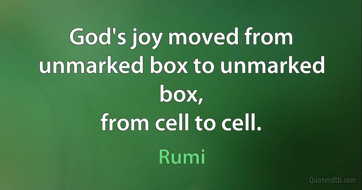 God's joy moved from unmarked box to unmarked box,
from cell to cell. (Rumi)