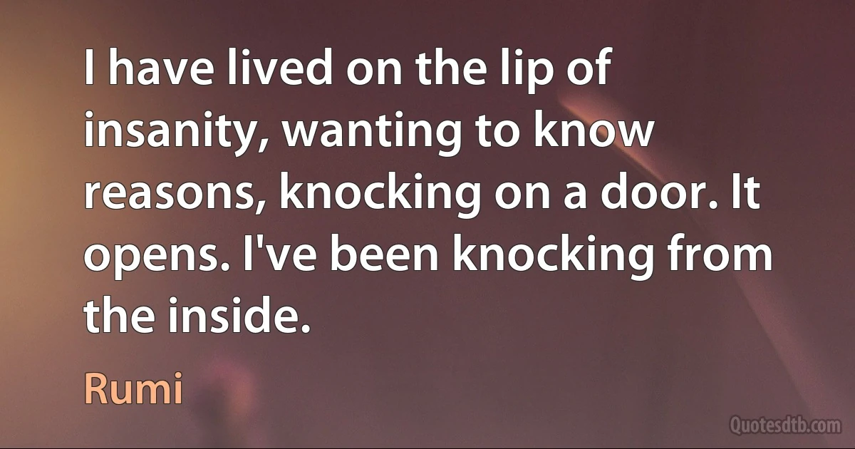 I have lived on the lip of insanity, wanting to know reasons, knocking on a door. It opens. I've been knocking from the inside. (Rumi)